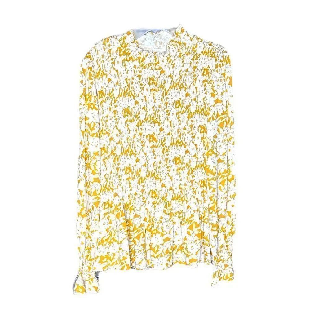 Flawless Yellow White Floral High Neck Blouse - Size S